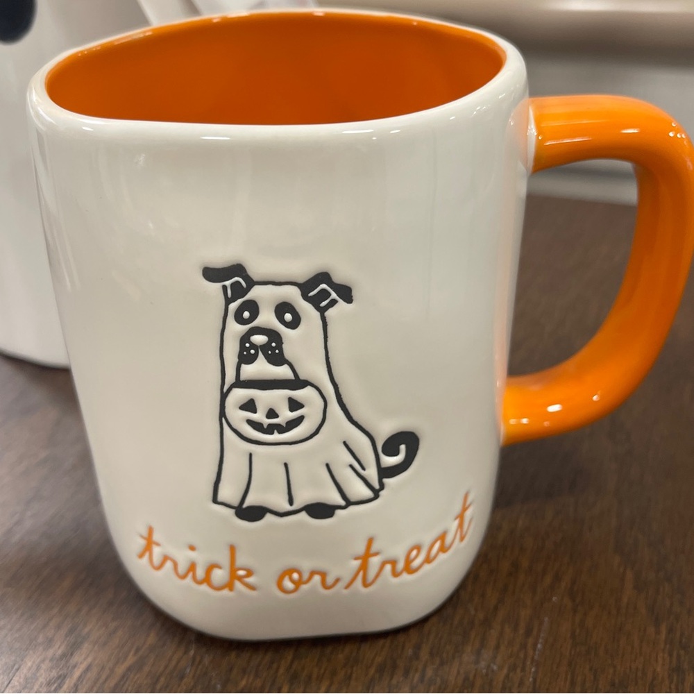 Rae Dunn Halloween Ghost Dog Trick or Treat Orange Ceramic Coffee Mug NWT